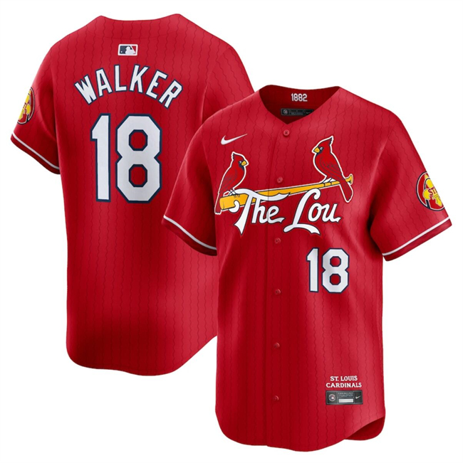 Men's St. Louis Cardinals #18 Jordan Walker Red 2024 City Connect Limited Stitched Baseball Jersey